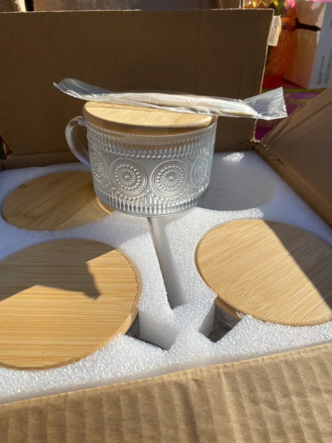 Glass Mug with Wooden Lid & Spoons (New) image indicator(2)