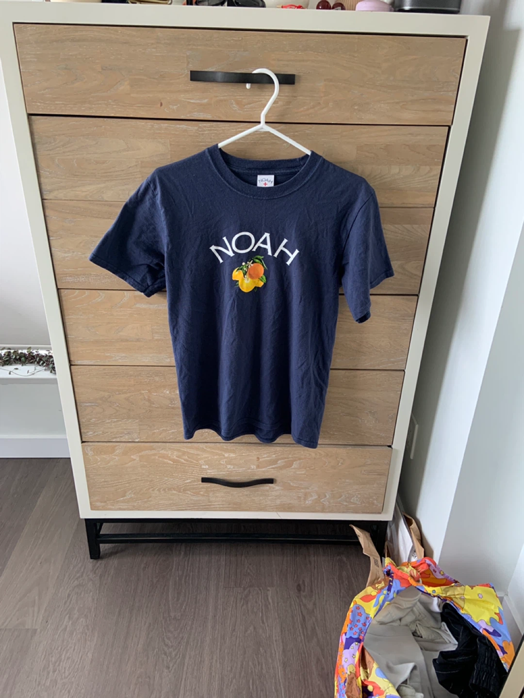 Noah Navy T-Shirt with Orange Graphic