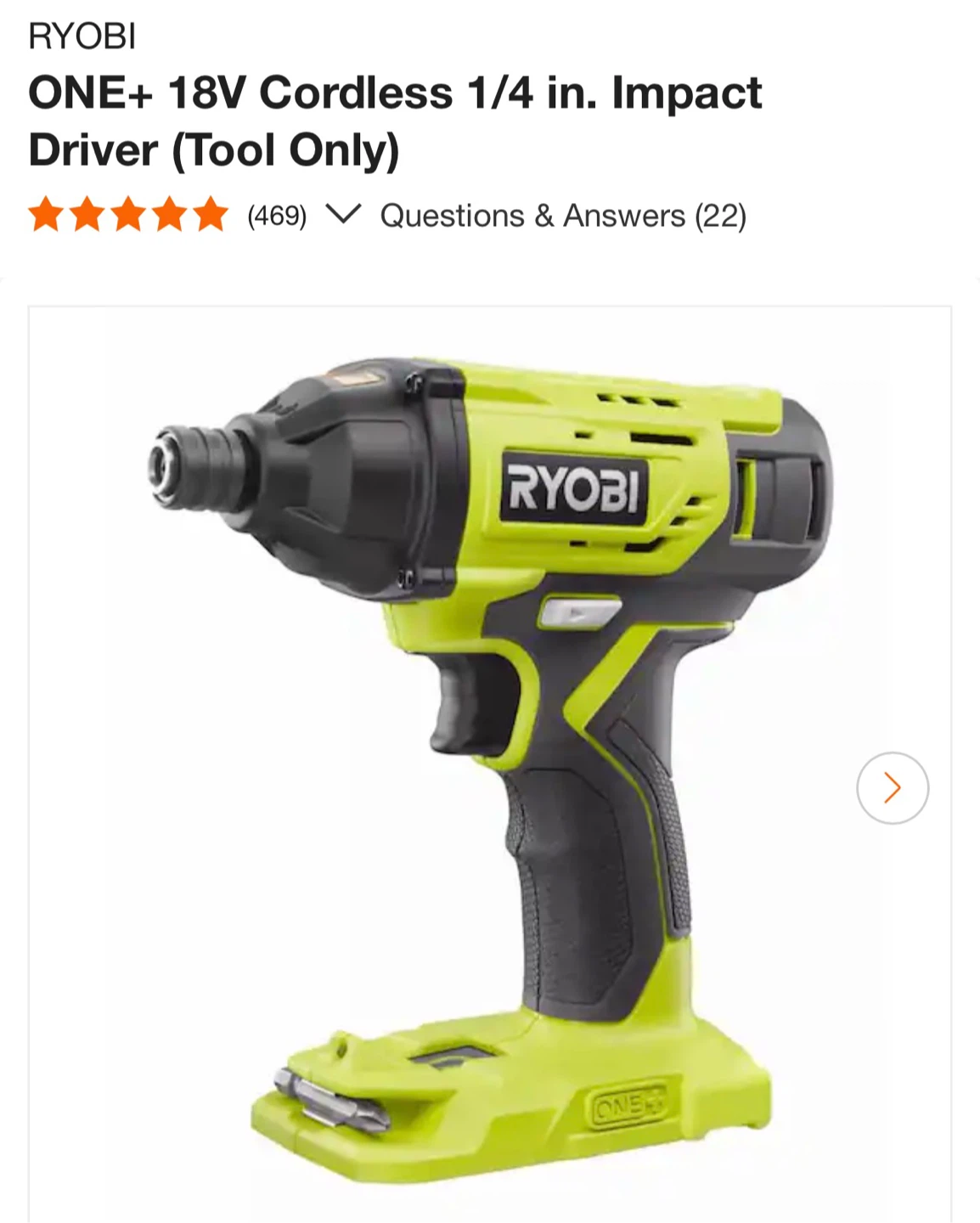 Ryobi ONE+ 18V Cordless Impact Driver (Tool Only)