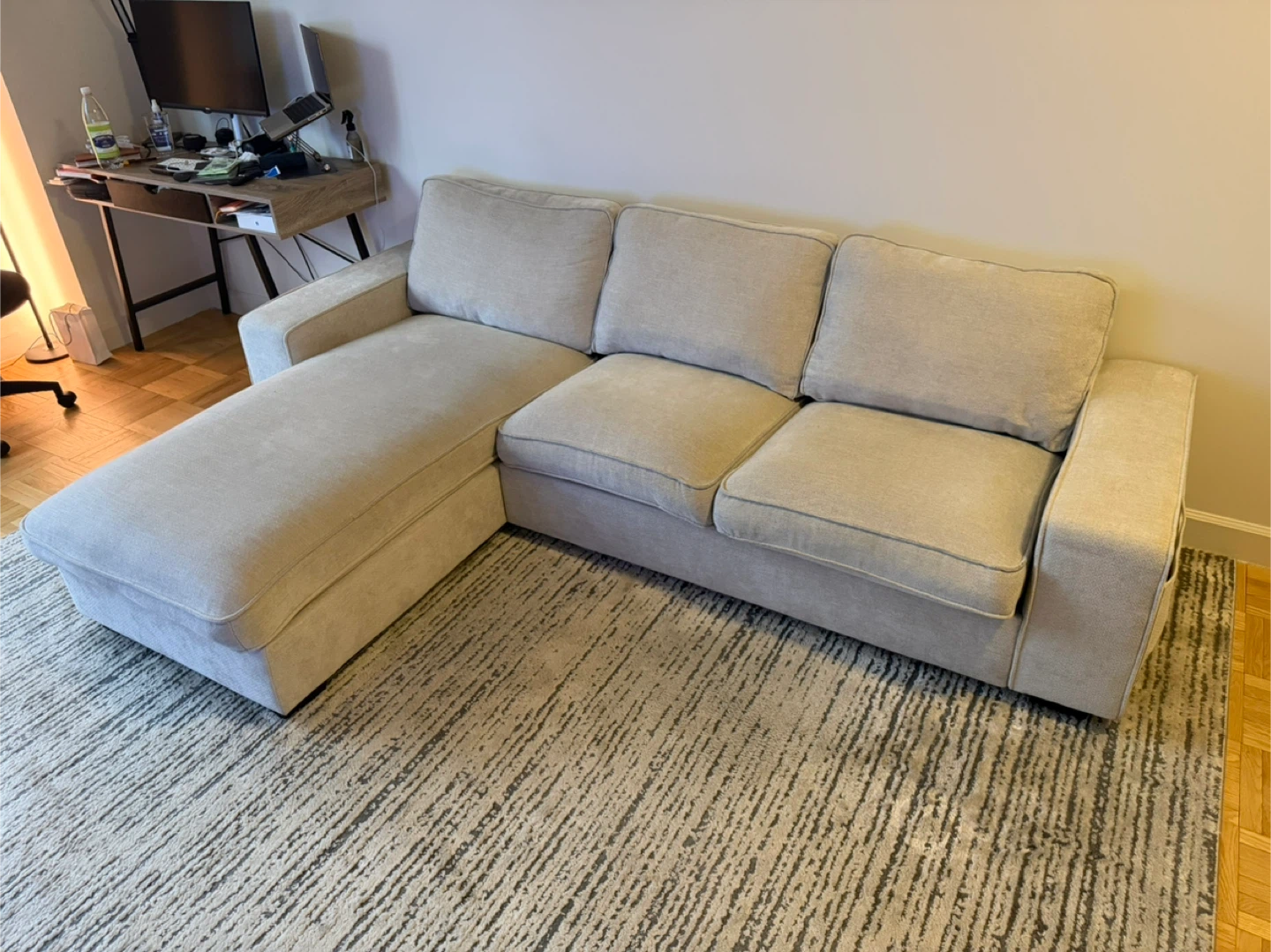 Beige Sectional Sofa with Chaise Lounge - photo 2