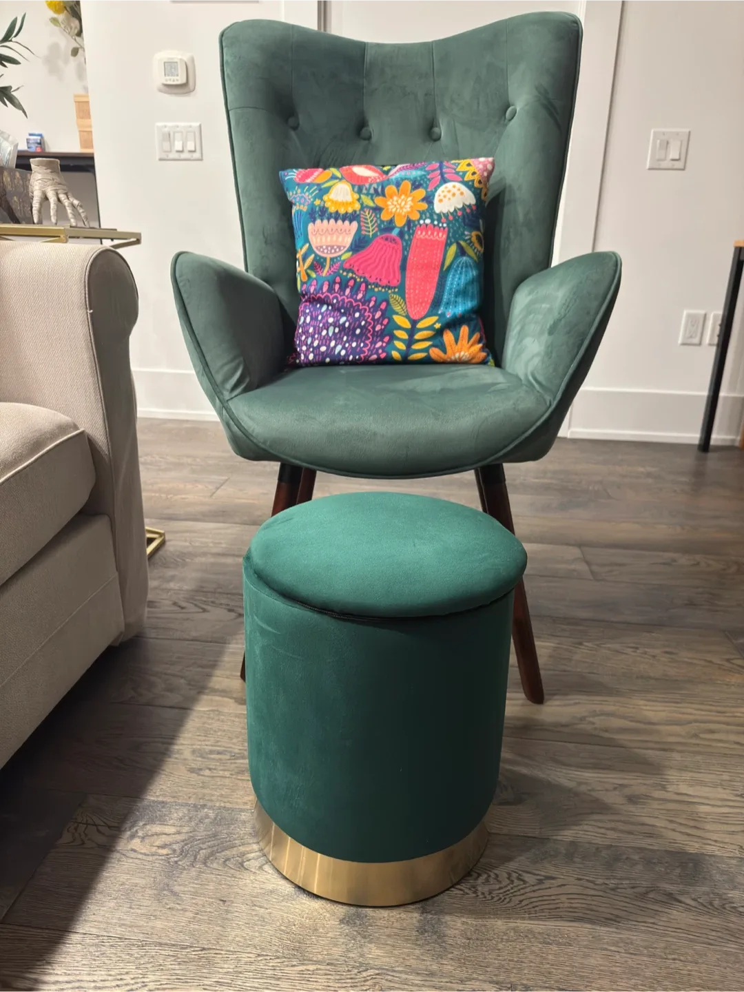 Green Accent Chair & Ottoman Set thumbnail