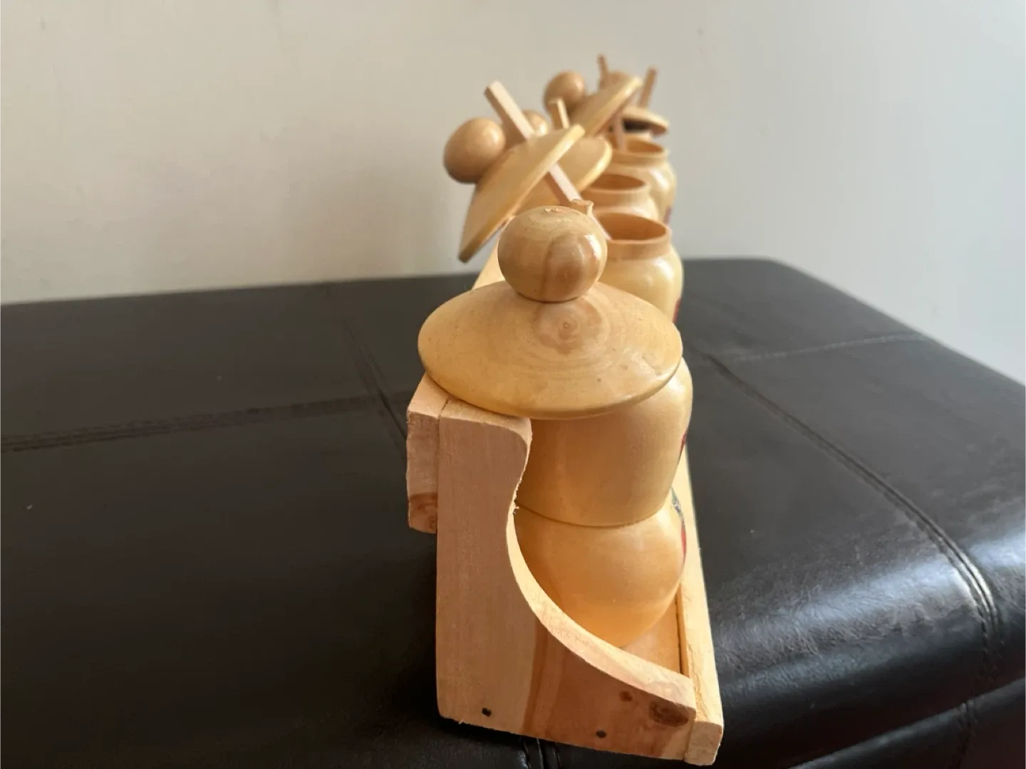 Vintage Handmade Wooden Spice Jar Set image indicator(3)