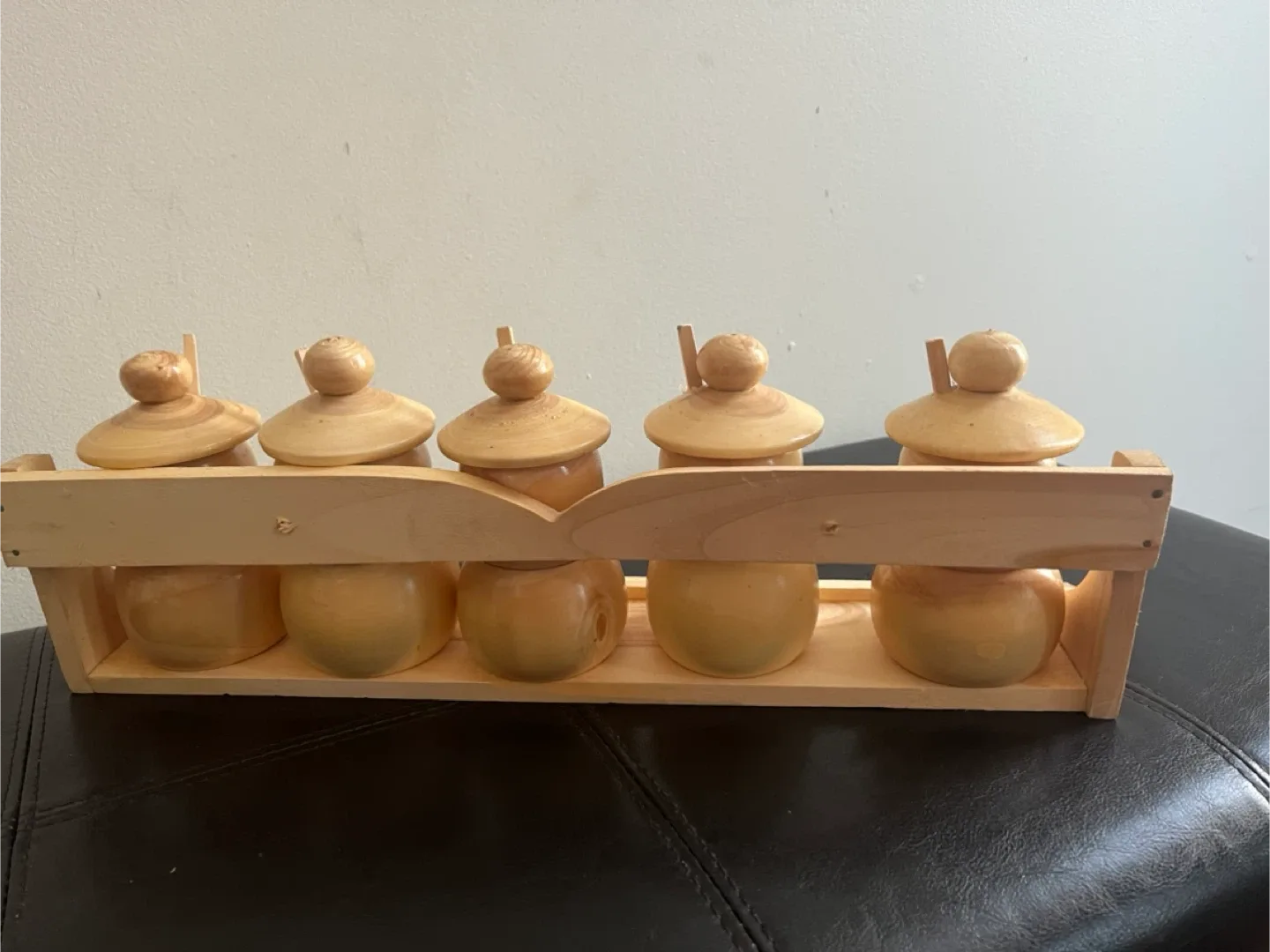 Vintage Handmade Wooden Spice Jar Set image indicator(5)