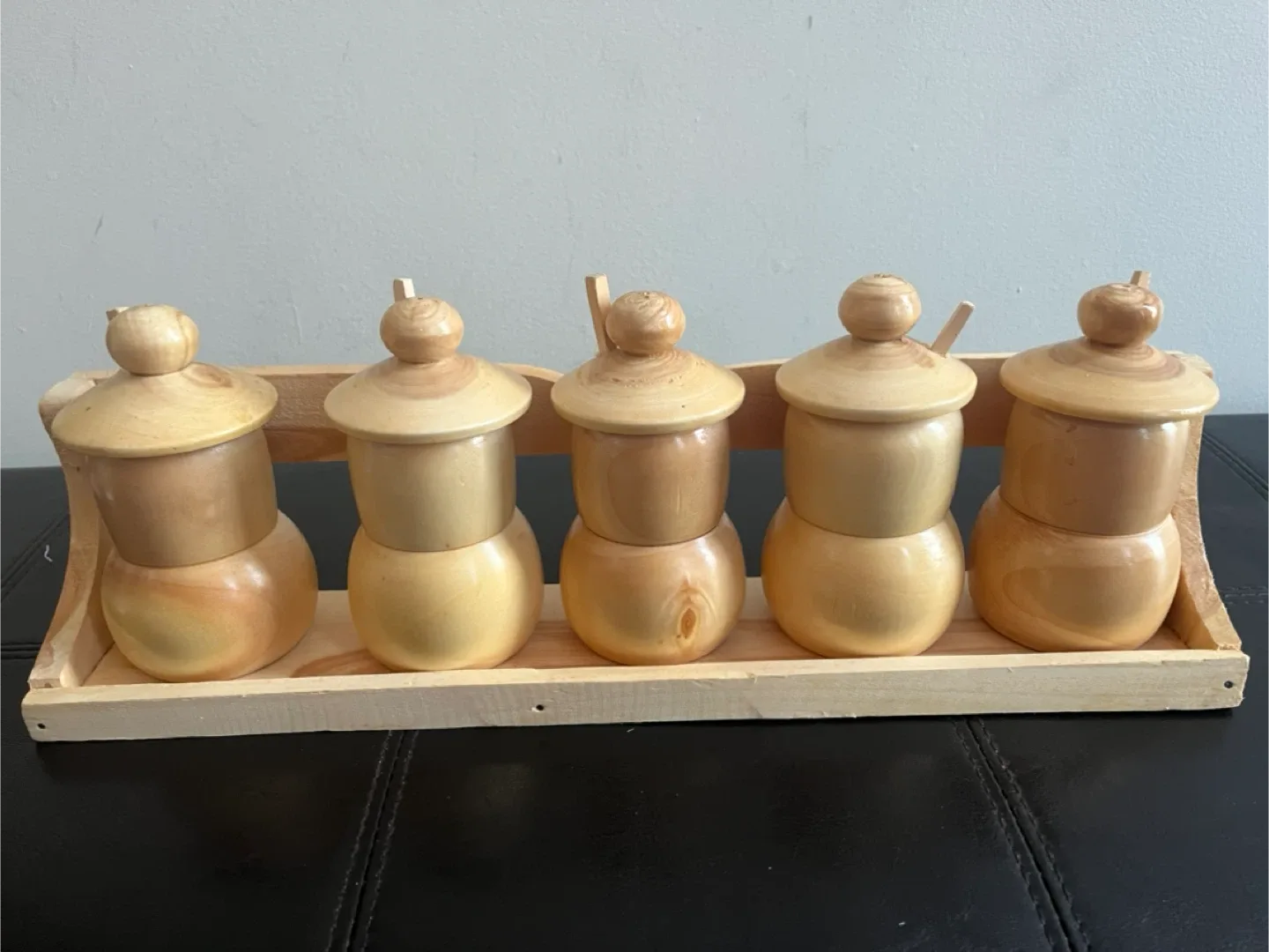 Vintage Handmade Wooden Spice Jar Set image indicator(4)