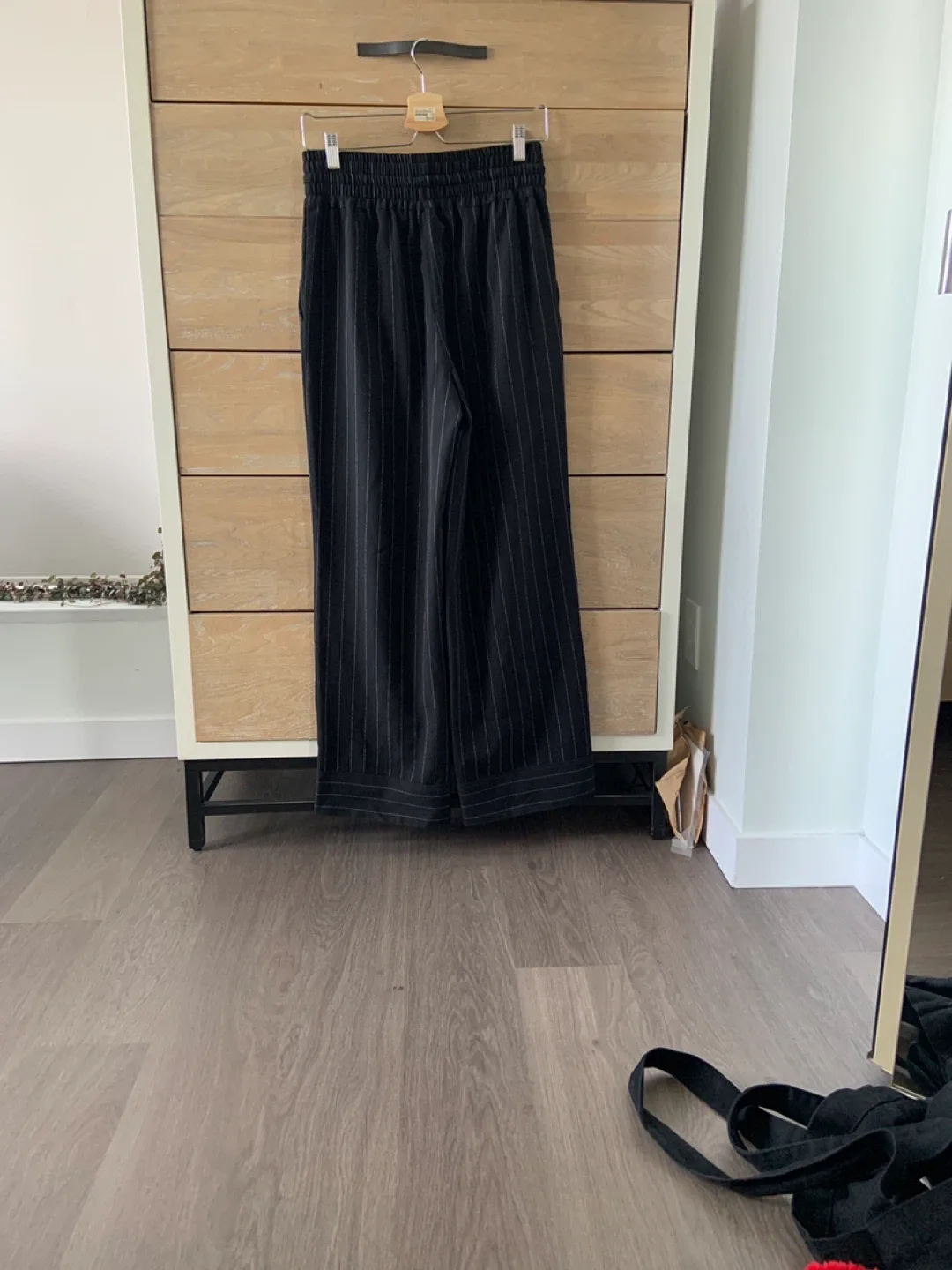 Ganni Black Pinstripe Wide Leg Pants image indicator(4)
