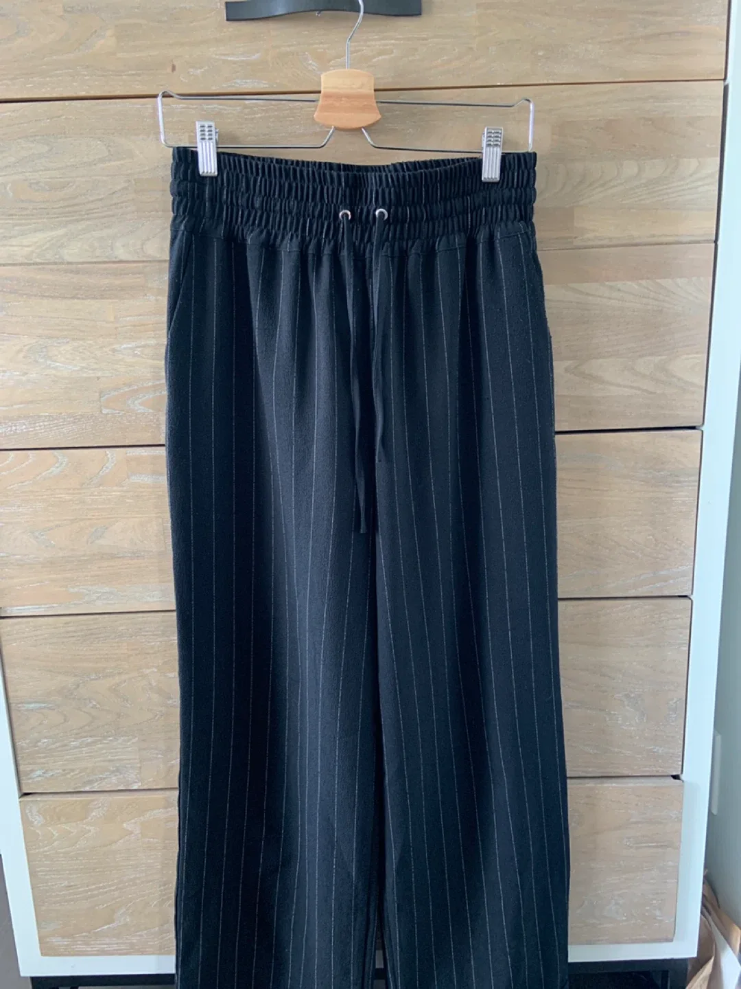 Ganni Black Pinstripe Wide Leg Pants image indicator(3)