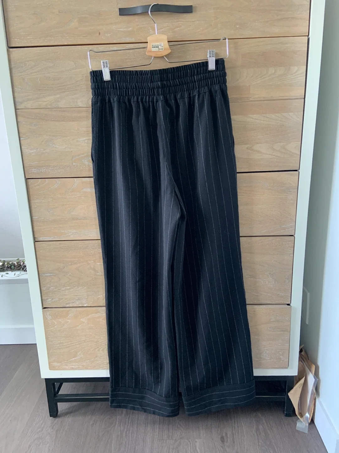 Ganni Black Pinstripe Wide Leg Pants image indicator(5)