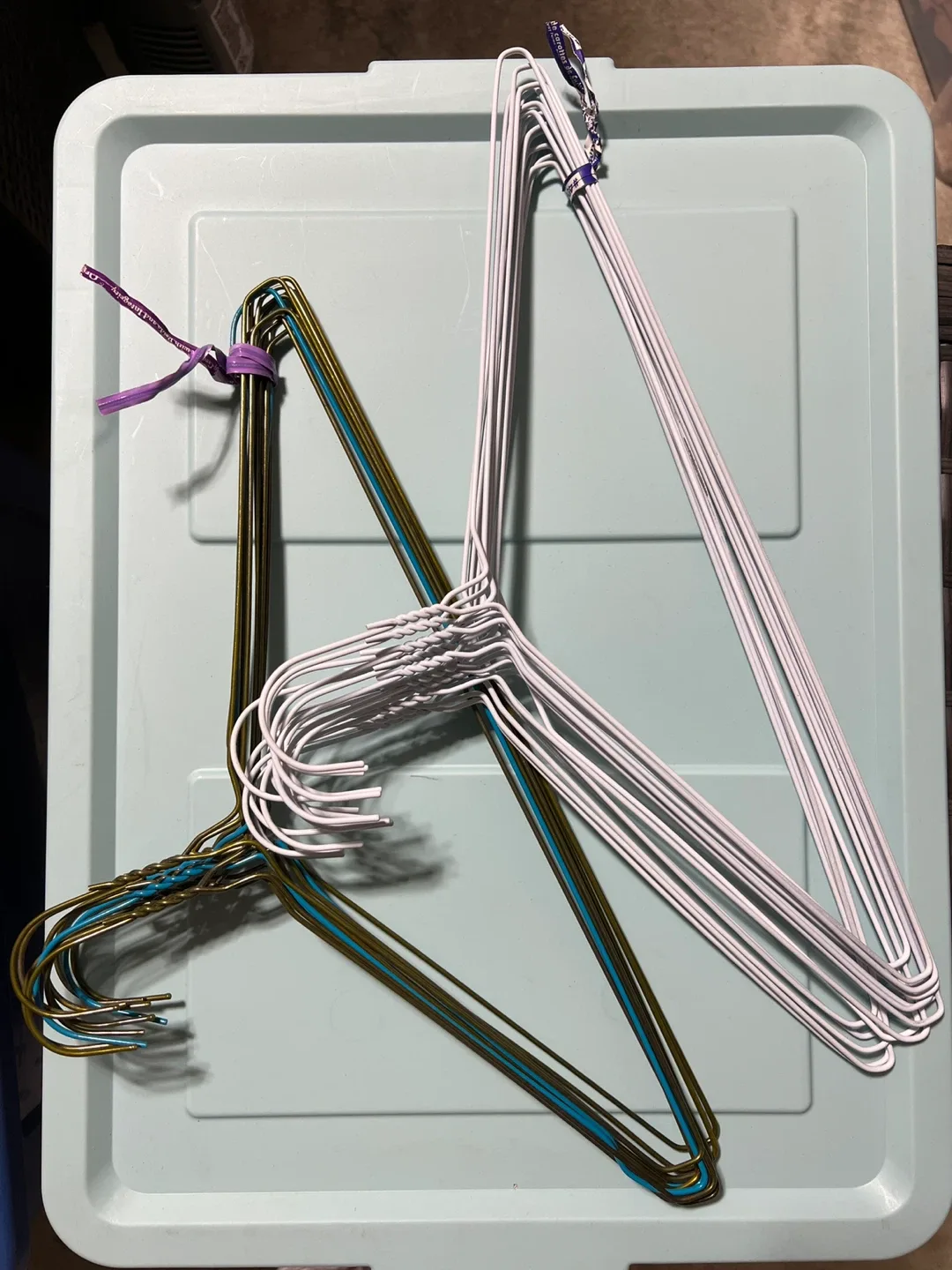 Metal Clothes Hangers - White & Green/Blue thumbnail