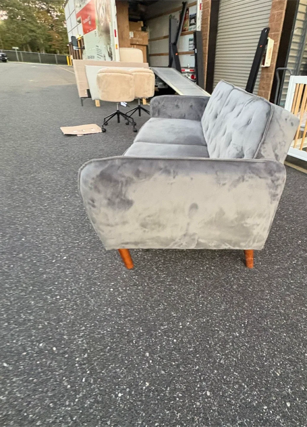 Gray Tufted Velvet Sofa thumbnail