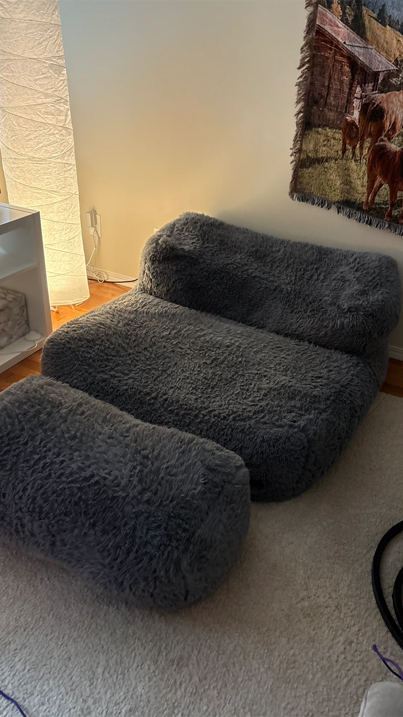 Grey Plush Modular Sectional Sofa with Ottoman