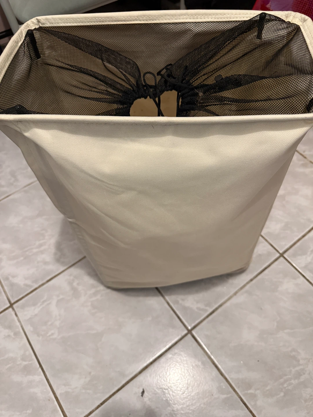 Beige Laundry Hamper with Mesh