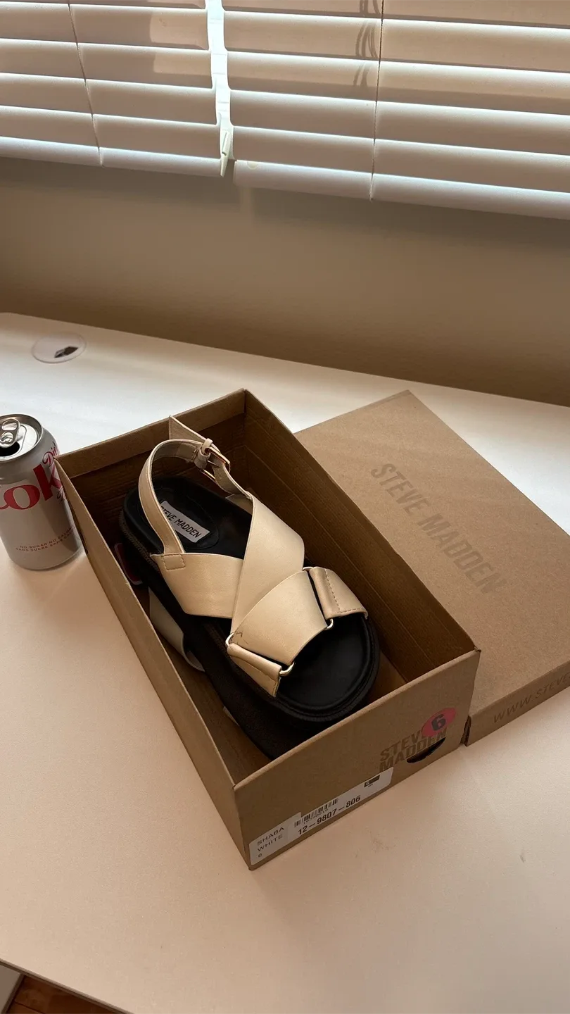 Steve Madden White Sandals, Size 6 image indicator(2)