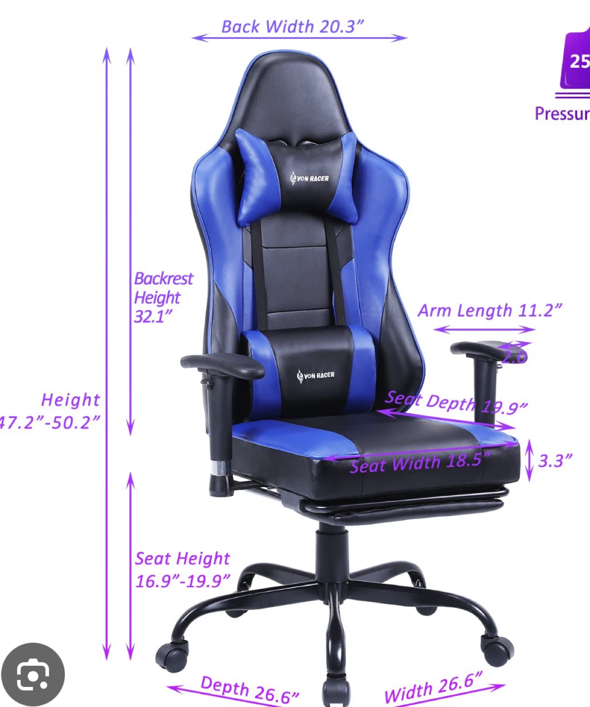 Von Racer Gaming Chair - Blue & Black