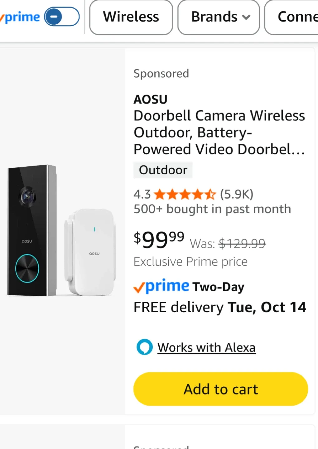 AOSU Wireless Outdoor Doorbell Camera thumbnail