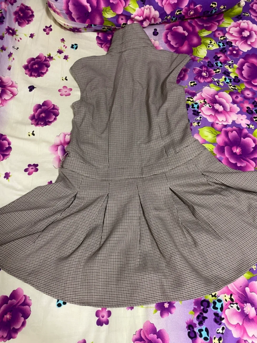 Brownish Grey Pleated Mini Dress - Size L image indicator(2)