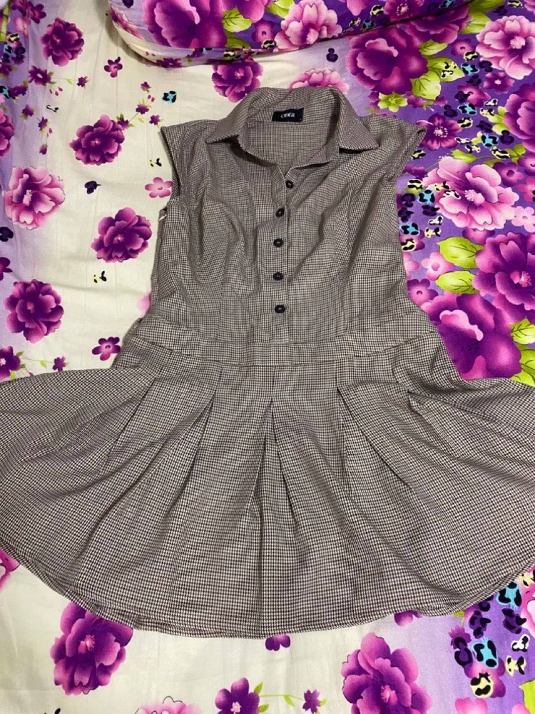 Brownish Grey Pleated Mini Dress - Size L thumbnail