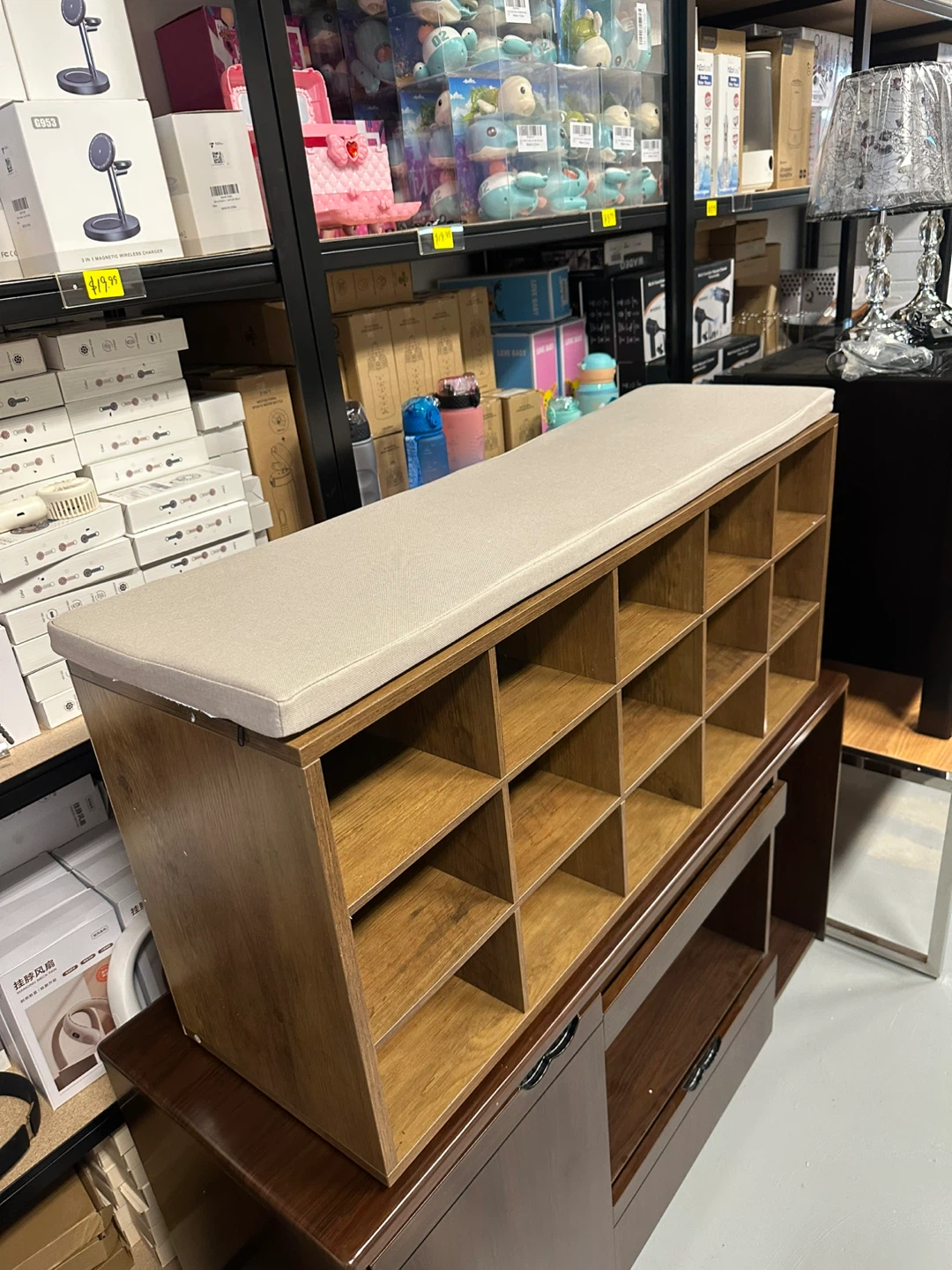 Wooden Cubby Bench with Cushion Top