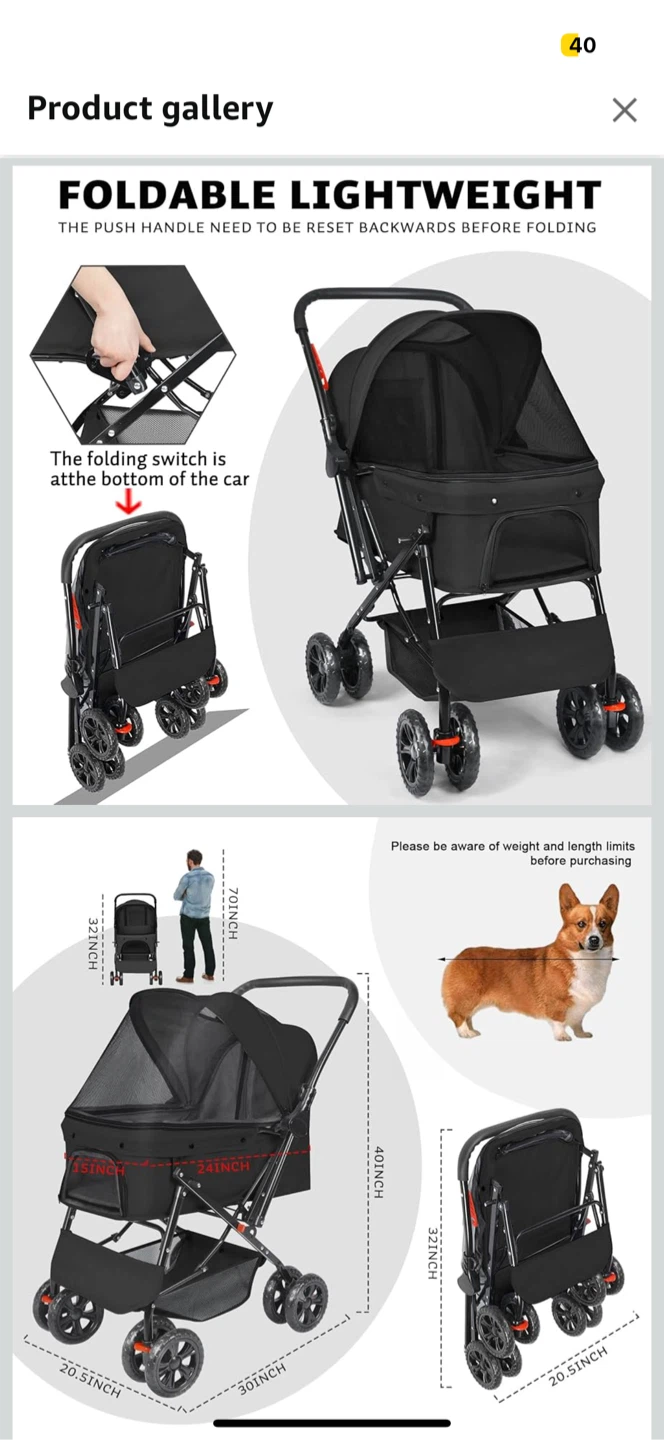 Wedyvyko Medium Dog Stroller - Pets Stroller Black - photo 2