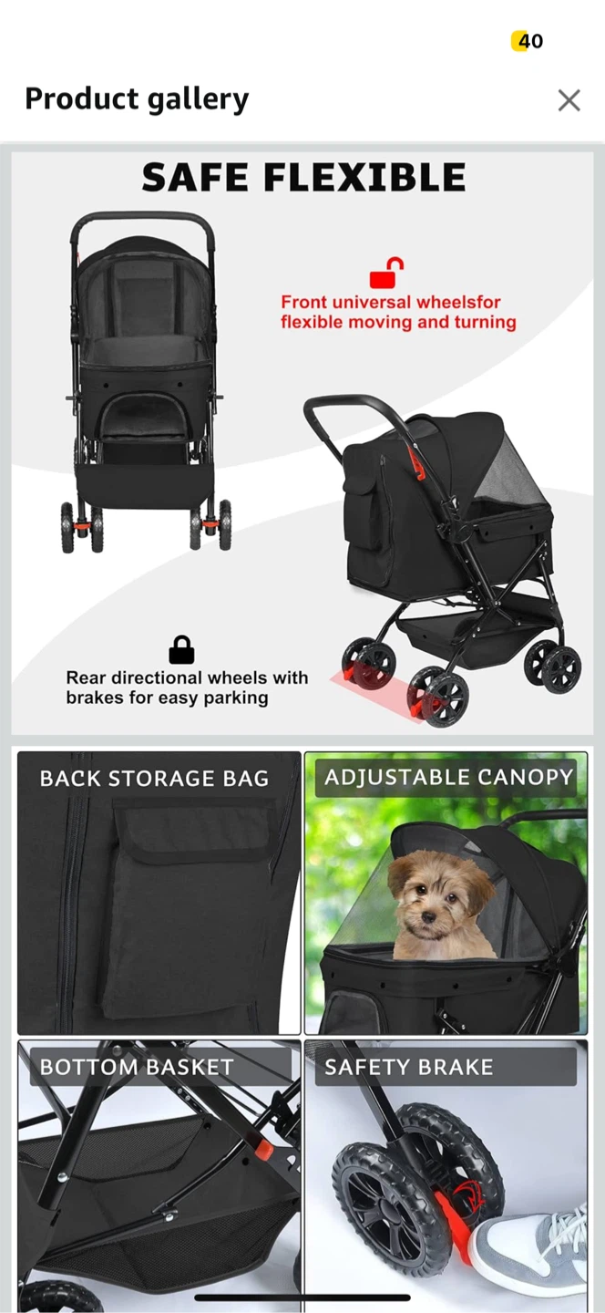 Wedyvyko Medium Dog Stroller - Pets Stroller Black - photo 3
