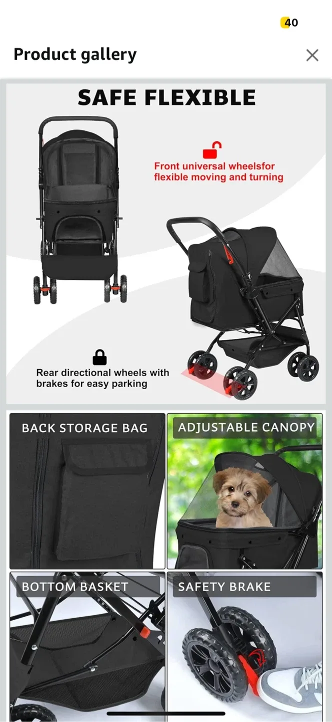 Wedyvyko Medium Dog Stroller - Pets Stroller Black image indicator(3)