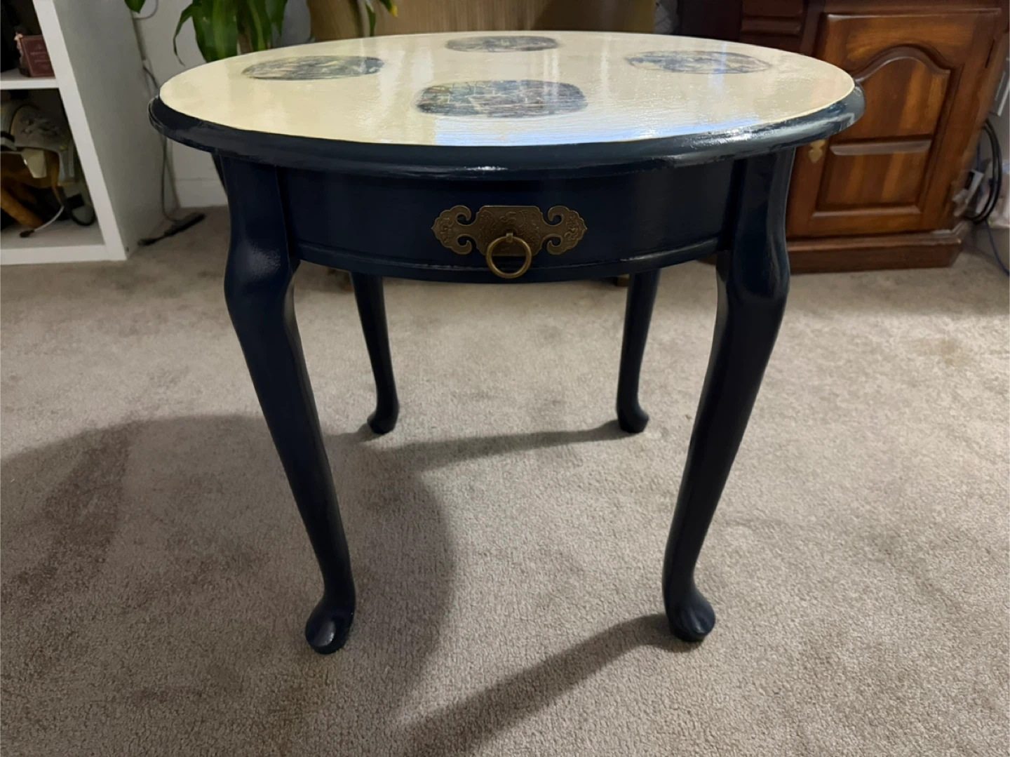 Victorian Round Navy Blue Side Table