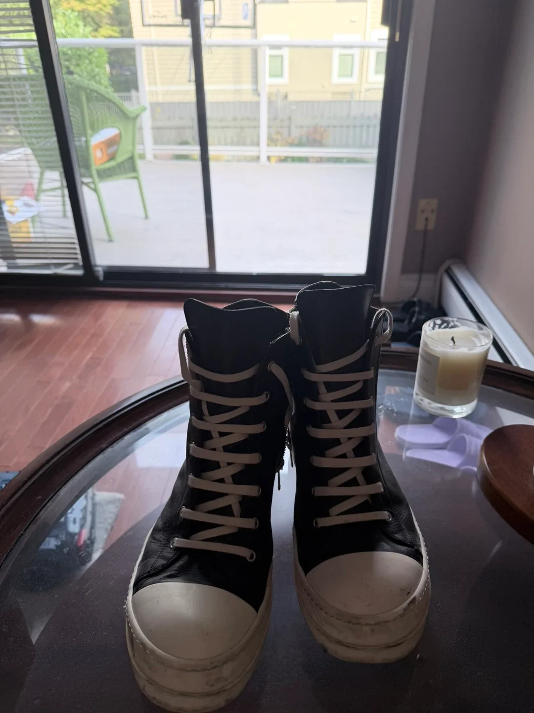 Rick Owens Black Leather High-Top Sneakers image indicator(4)