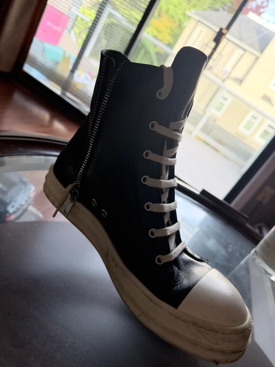 Rick Owens Black Leather High-Top Sneakers image indicator(3)