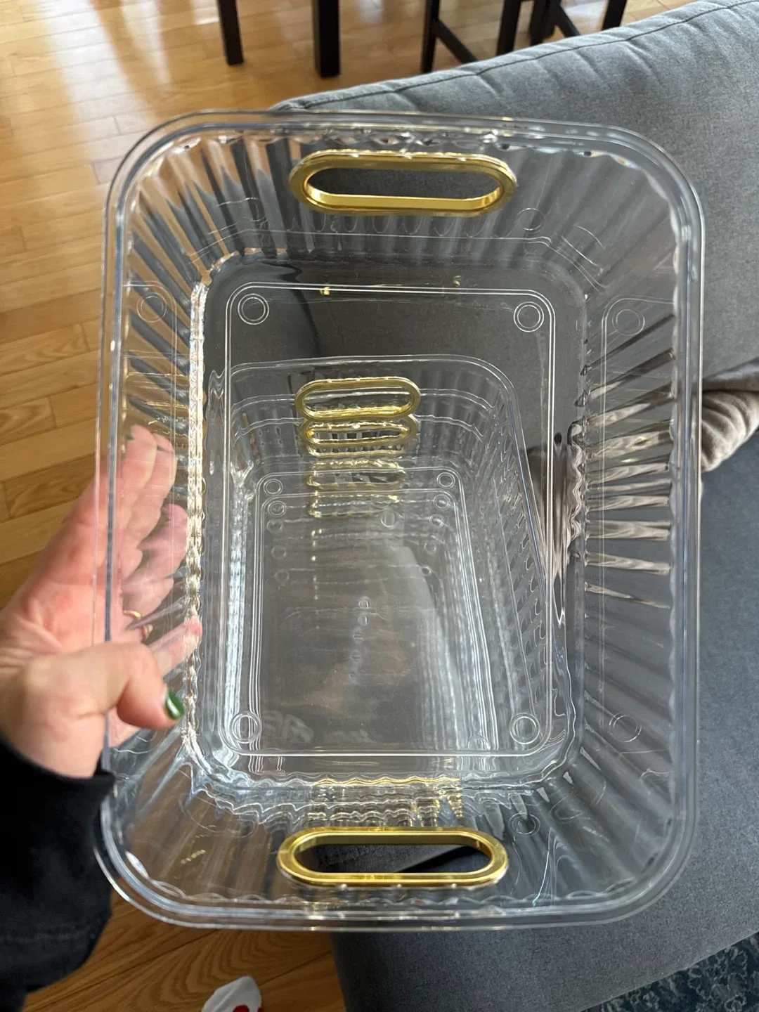 Clear Plastic Storage Bins with Gold Handles image indicator(7)