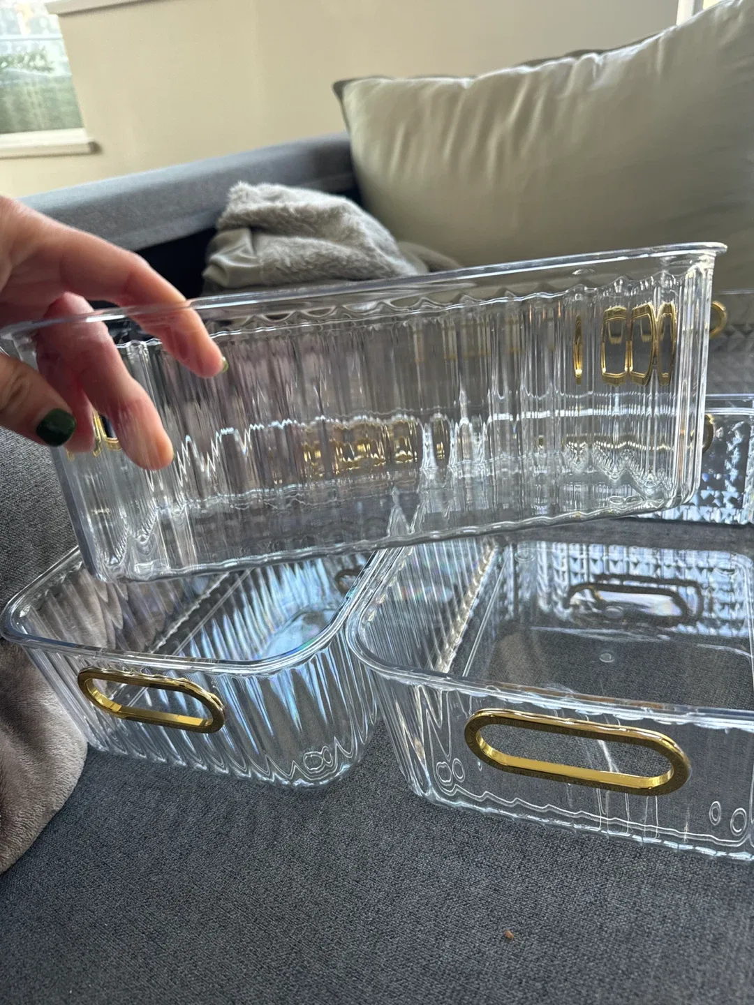 Clear Plastic Storage Bins with Gold Handles image indicator(4)