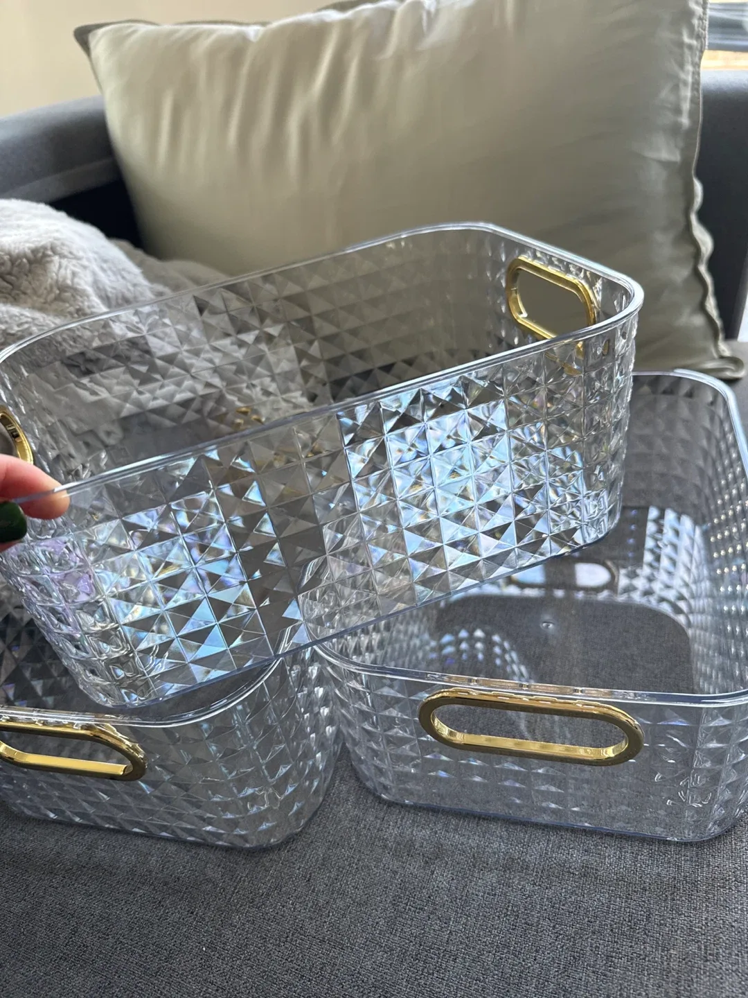Clear Plastic Storage Bins with Gold Handles image indicator(3)