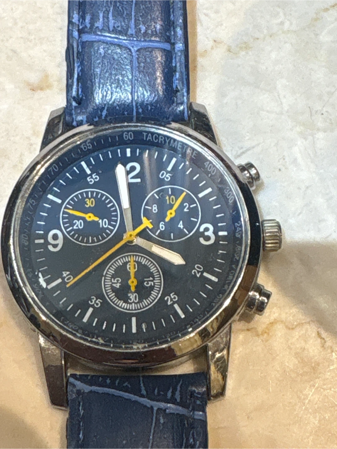 Men's Chronograph Watch with Blue Leather Band