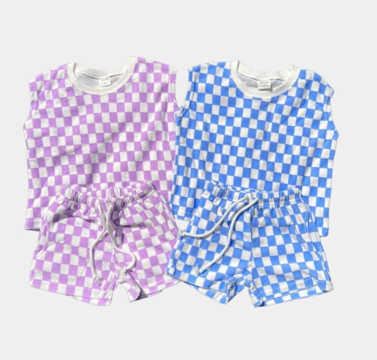 Kids Checkerboard Outfit Set - Purple & Blue image indicator(2)