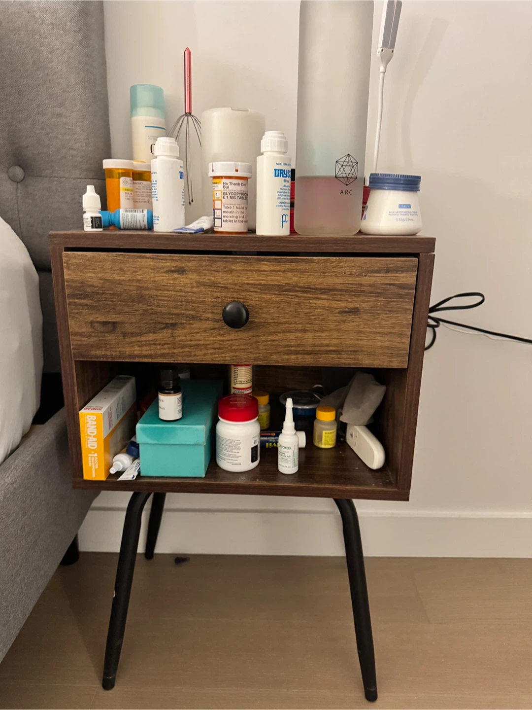 Brown Wood Nightstand with Drawer