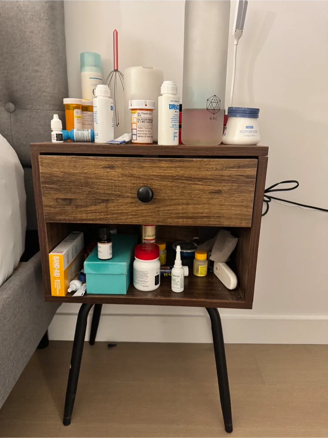 Brown Wood Nightstand with Drawer