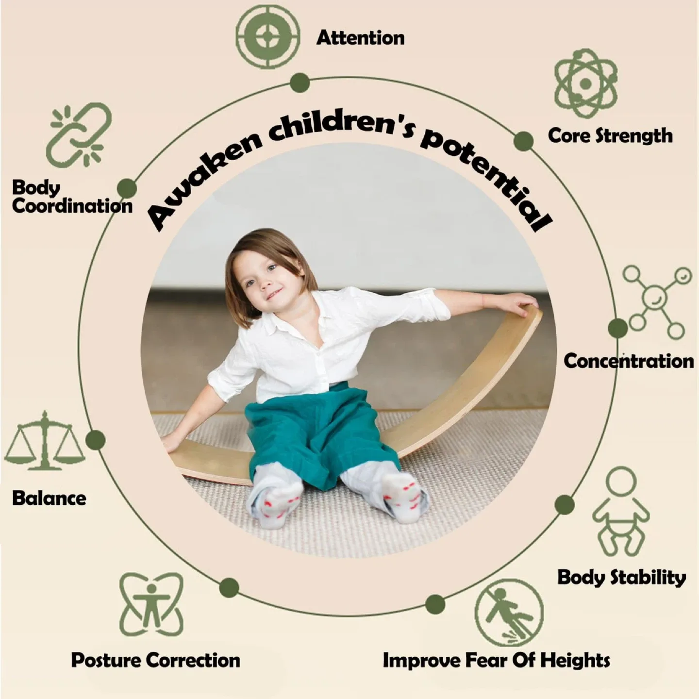 Wooden Balance Board Kids - 35” - Natural Wood image indicator(3)