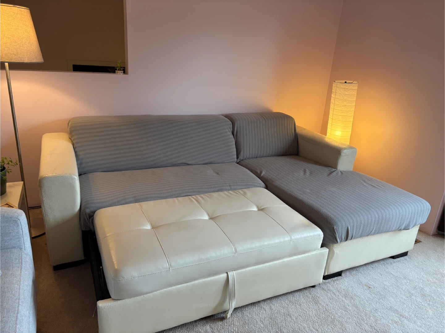 White Faux Leather Sectional Sofa with Storage - photo 2