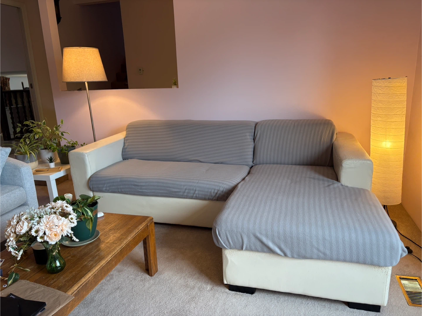 White Faux Leather Sectional Sofa with Storage