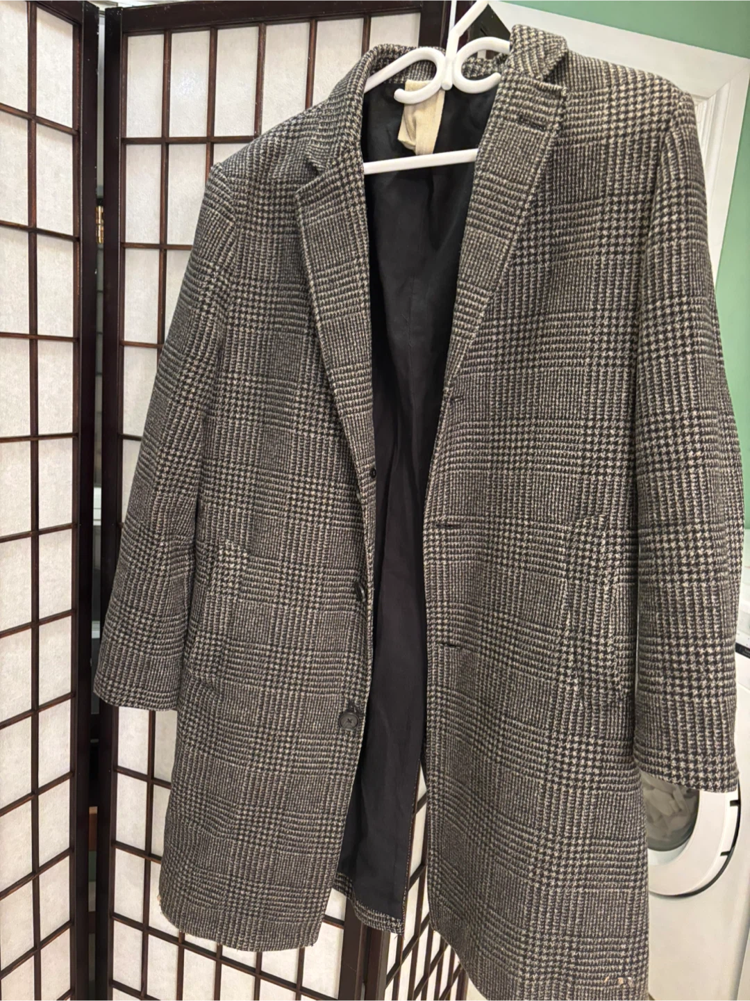 Hymn London Plaid Wool Blend Overcoat - Size L