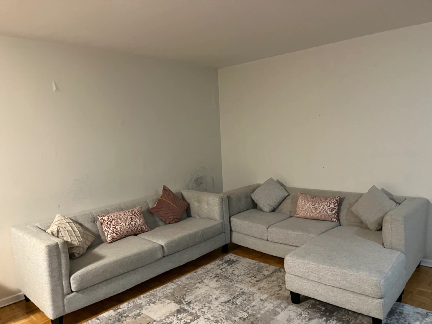 Grey Sectional Sofa with Pillows