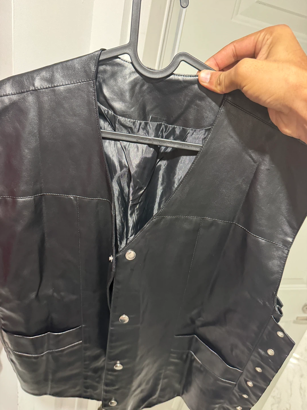 Black Leather Vest with Wing Design