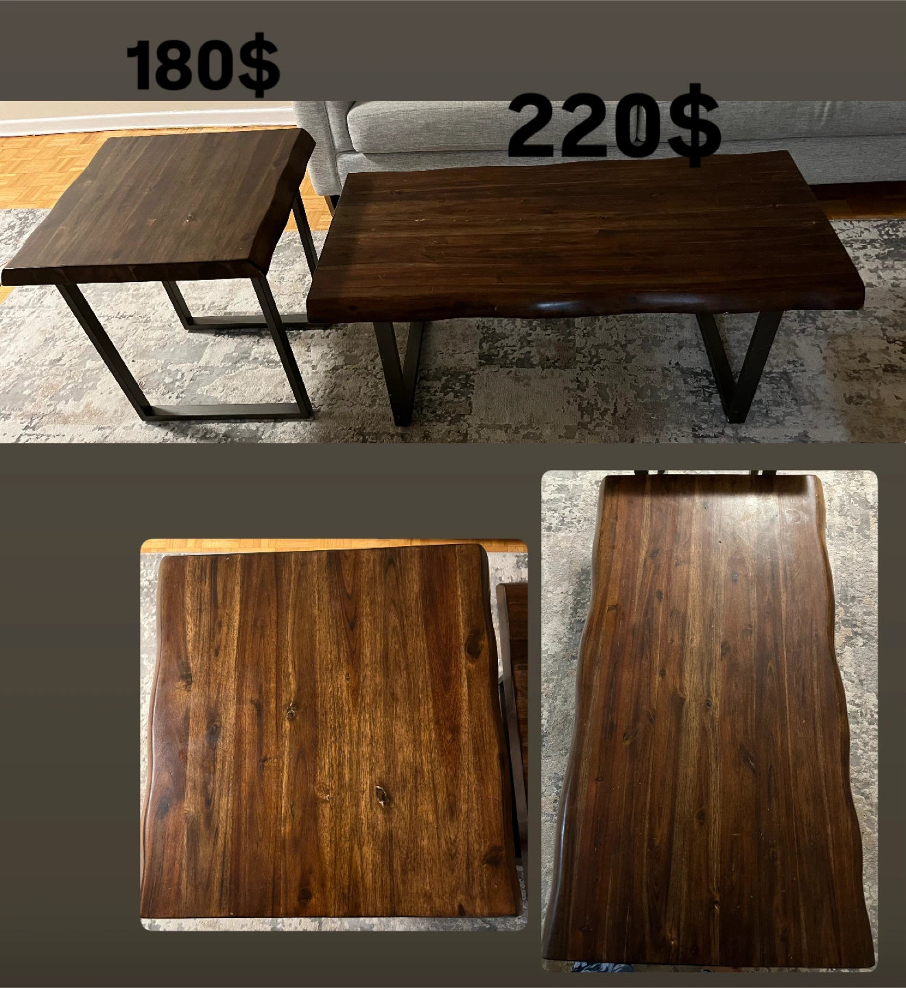 Wood Coffee Table & End Table Set