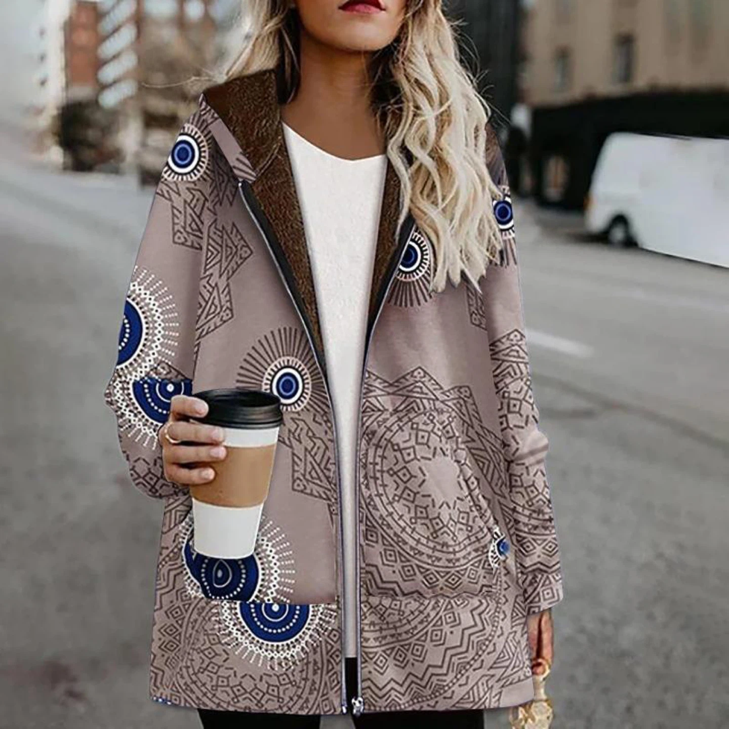 Patterned Fleece Lined Hooded Coat XL & Large available - photo 3