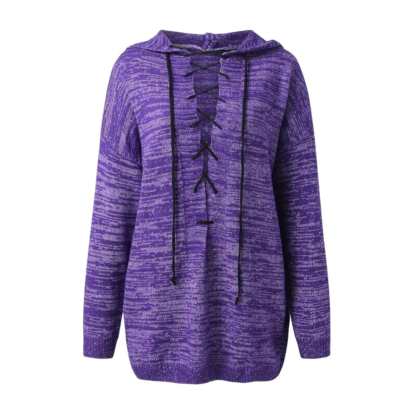 Purple Knit Hoodie Sweater
