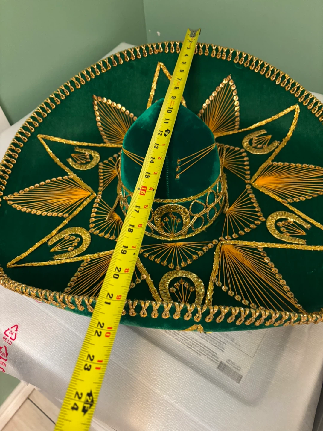 Green Sombrero with Gold Embroidery - Approx. 24 inch Diameter - photo 5