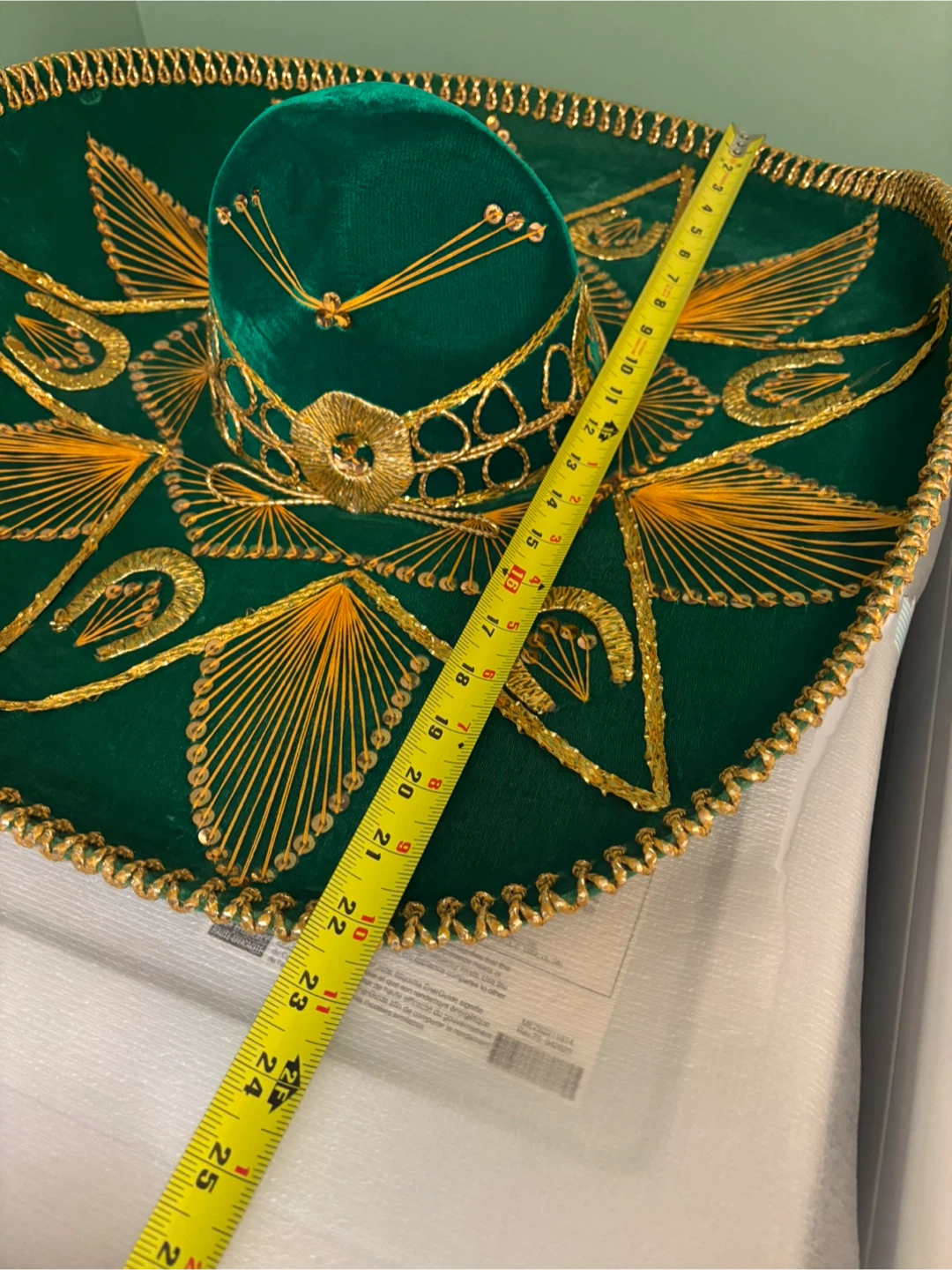 Green Sombrero with Gold Embroidery - Approx. 24 inch Diameter - photo 4