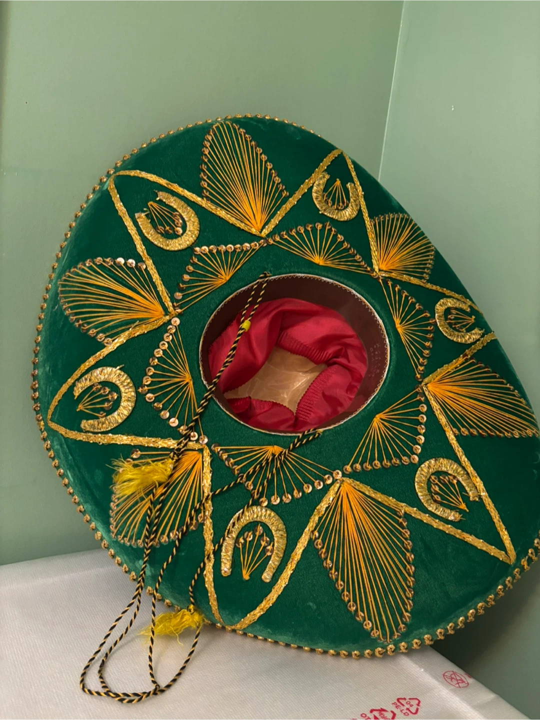 Green Sombrero with Gold Embroidery - Approx. 24 inch Diameter - photo 3
