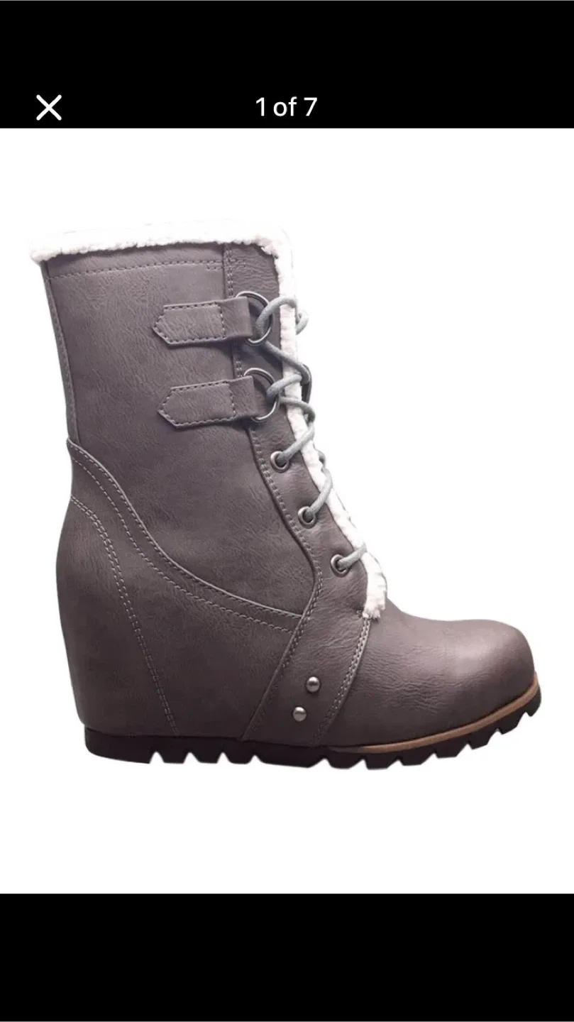 Time & Tru Wedge Booties - Size 8