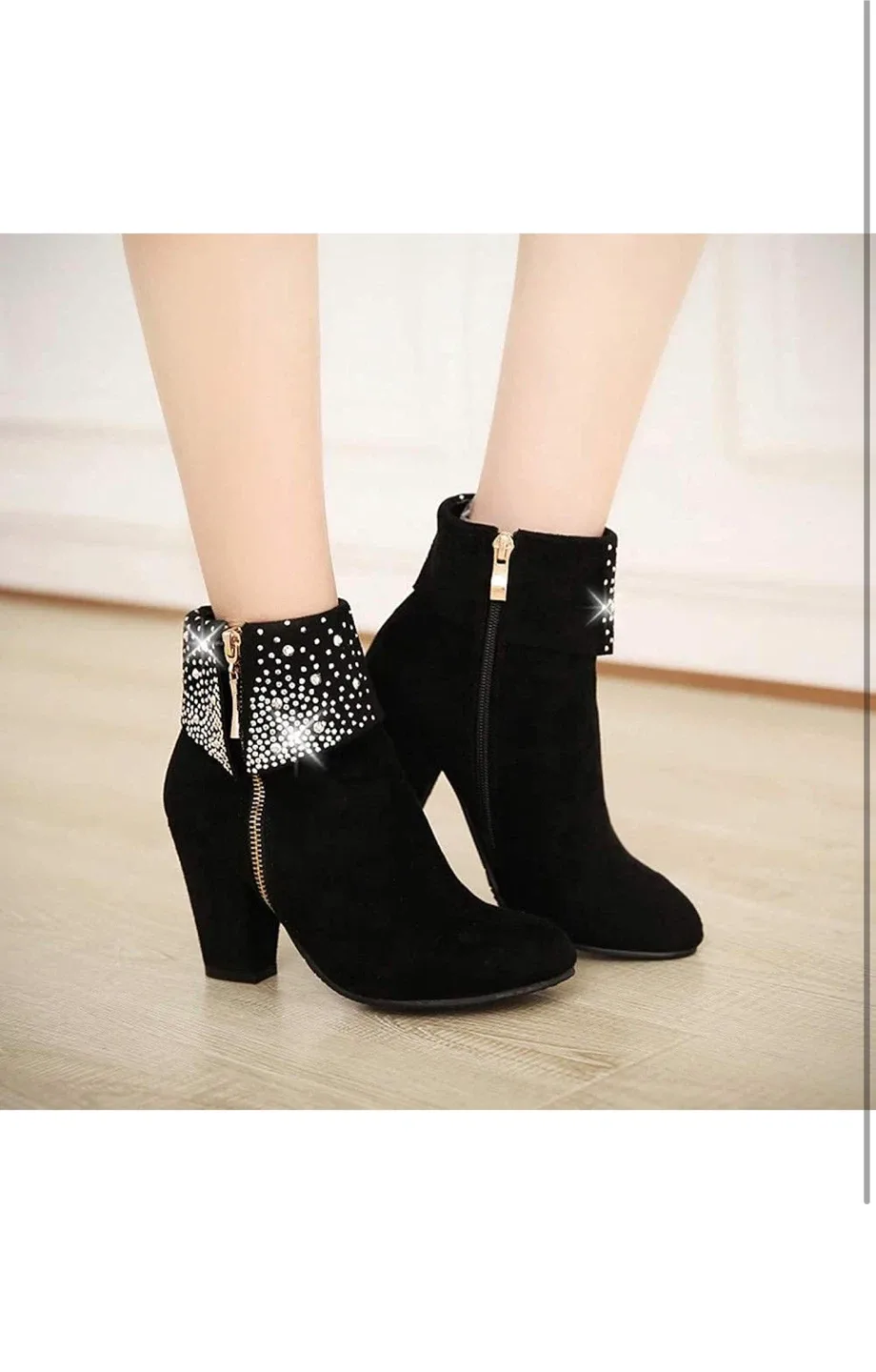 Black Ankle Boots with Rhinestone Detail image indicator(3)