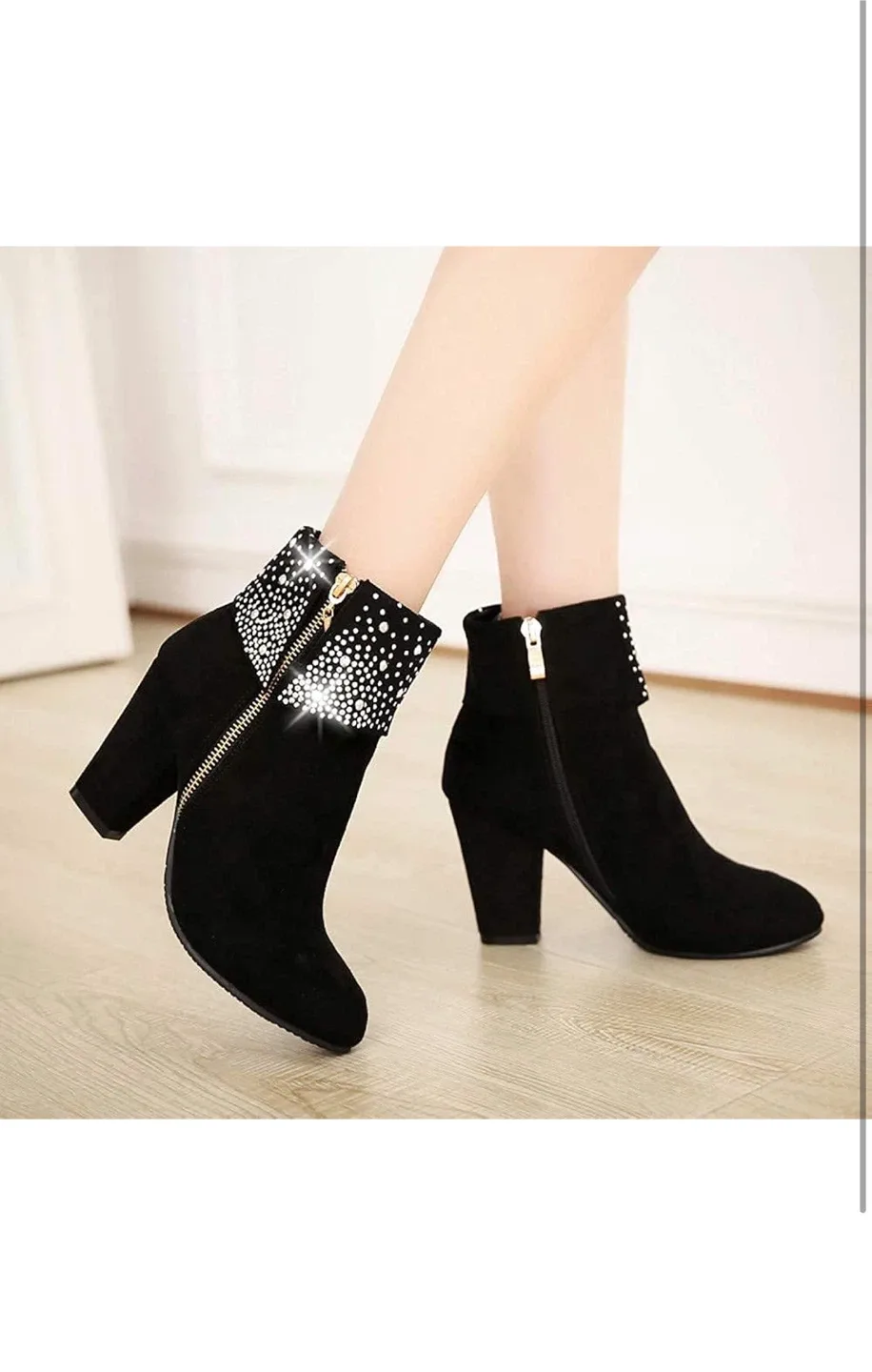 Black Ankle Boots with Rhinestone Detail image indicator(4)