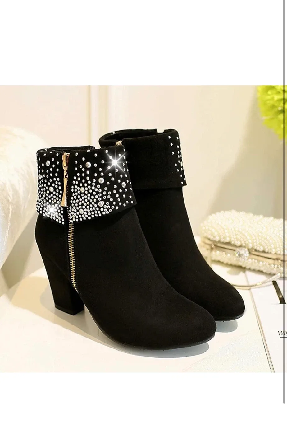 Black Ankle Boots with Rhinestone Detail image indicator(5)